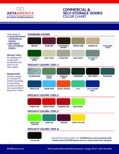 Commercial Sheet Door Color Chart