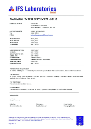 BS 5867-2 Type B Flammability Test Certificate