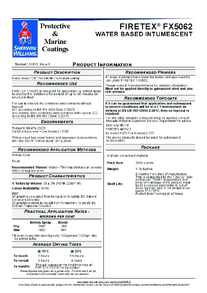Steel Protection FIRETEX® FX5062 Product Data Sheet