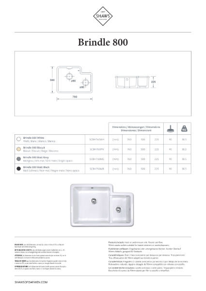 Brindle 800 Single Bowl Kitchen Sink - PDS