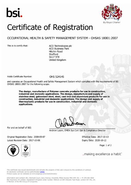 OHSAS 18001:2007 Certificate