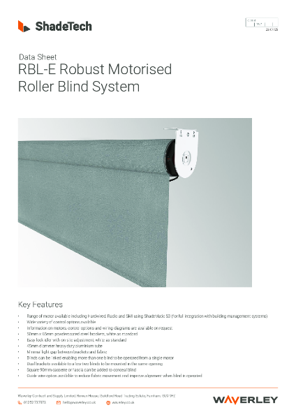 Data sheet ShadeTech RBL-E electric roller blind