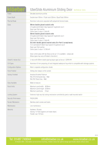 Data Sheet: Aluminium Uberslide Superslim sliding door