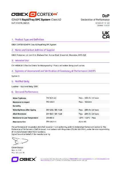 OBEX CORTEX 0240FR RapidTray DPC System_DOP