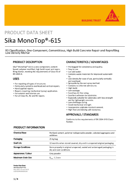 Sika Monotop 615 Product Datasheet