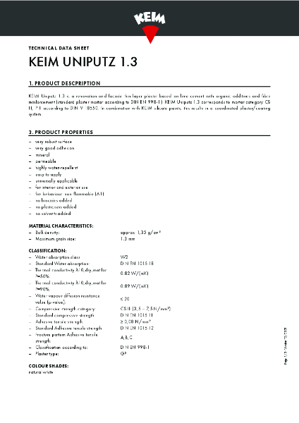 Keim Universal Render (Unitpitz 1.3) Technical Data Sheet