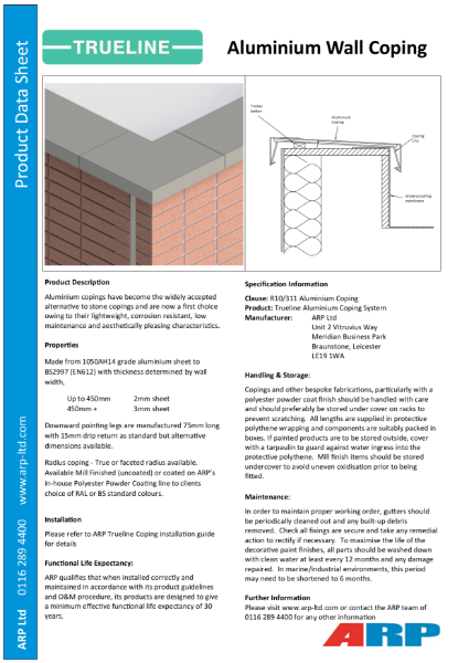 Trueline Coping Data Sheet