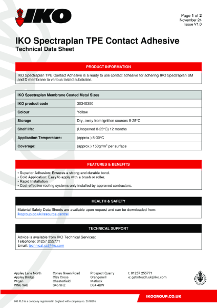 Technical Data Sheet (TDS) - IKO Spectraplan TPE Contact Adhesive