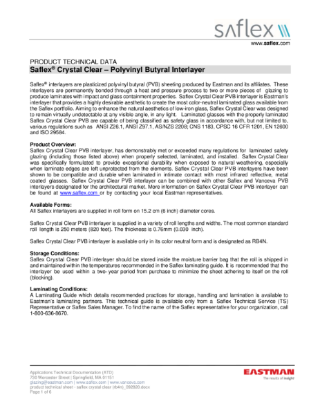 Saflex Crystal Clear Product Technical Sheet