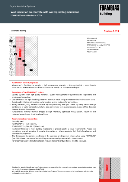 TDS_1.2.3_Wall Below Ground - FOAMGLAS Insulation to Waterproofing Membrane on a Concrete Wall