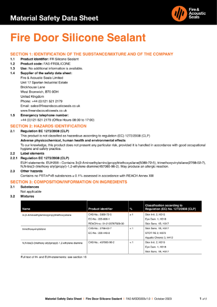 FAS Fire Door Silicone MSDS