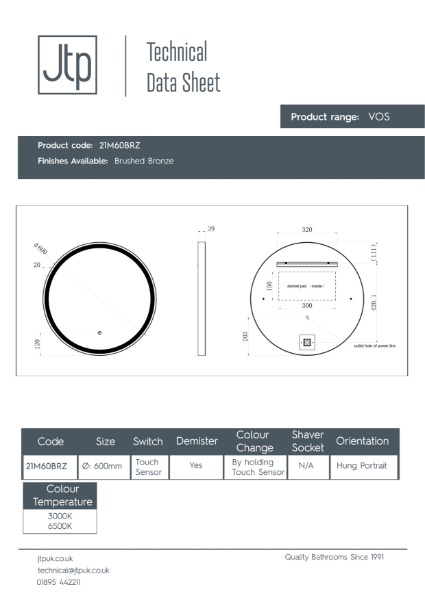 VOS Mirrors With Light – Product Data Sheet