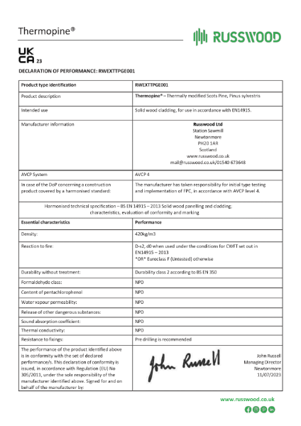 Declaration of Performance Thermopine®