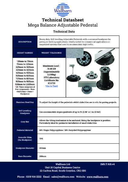 Datasheet - Mega Balance Adjustable Pedestals