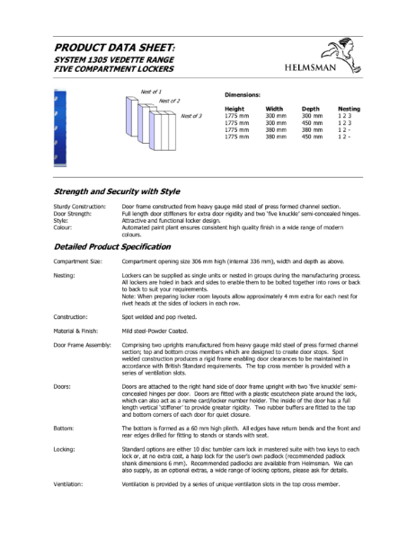 Product Data Sheet - 5 Compartment