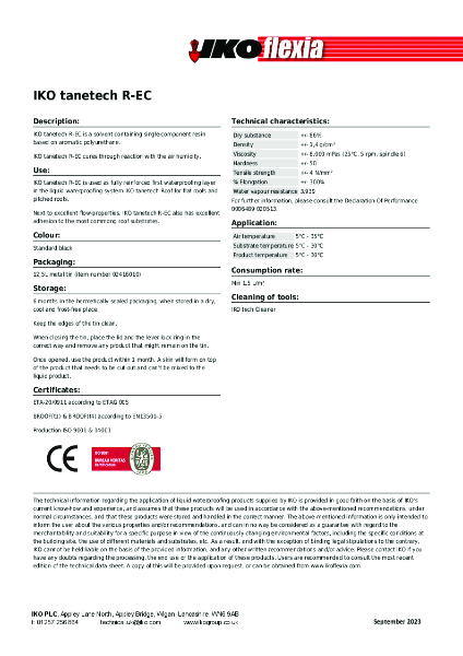 Technical Data Sheet (TDS) - IKO tanetech R-EC