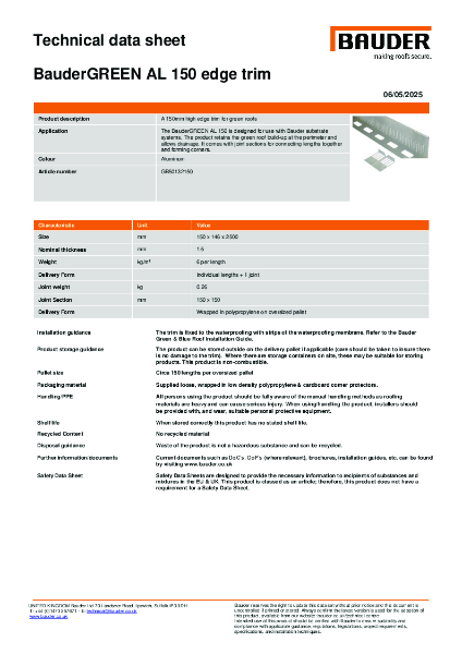 BauderGREEN AL 150 - Technical Data Sheet