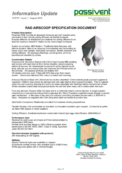 Passivent Specification Document - Airscoop Roof Ventilation Terminal - Remote Air Dispersal