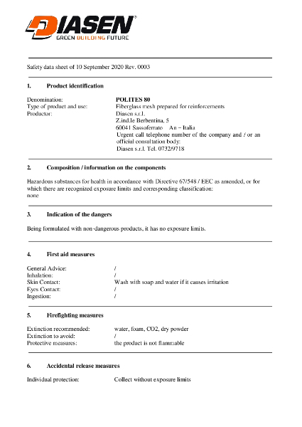 Diasen Polites 80 Material Safety Data Sheet