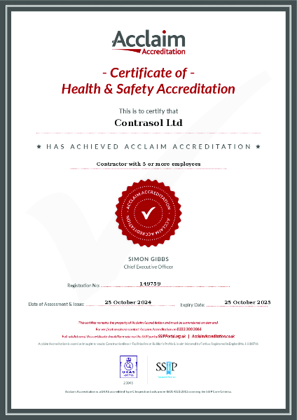 Acclaim - Certificate of Health & Safety Accreditation