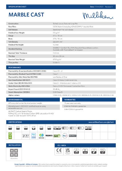 Sculptured Forms - Marble Cast Technical Data Sheet