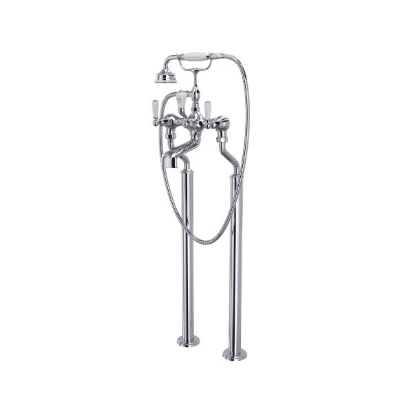 Traditional Floor-Mounted Bath Shower Mixer With Handshower & Hose With Lever Or Crosstop Handles  - Bath Shower Mixer