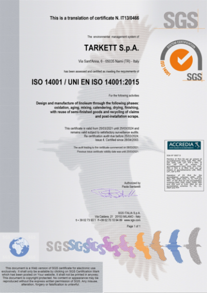 ISO 14001 - Tarkett Linoleum - Narni