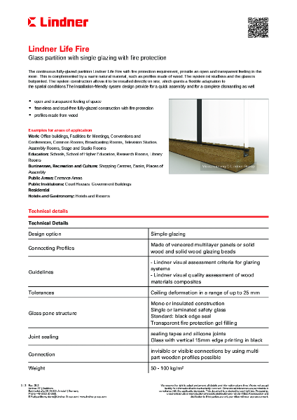 Lindner Life Fire - Data sheet