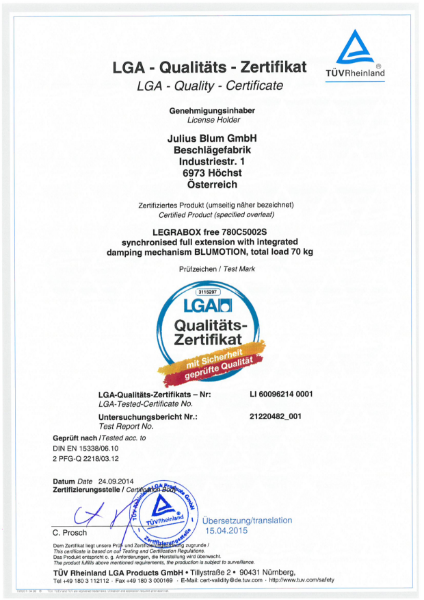 LEGRABOX free 780C5002S LGA-Certificate