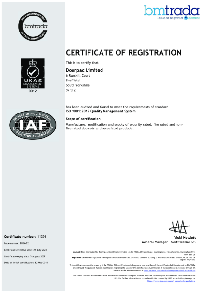 Doorpac ISO 9001 QMS Certificate 