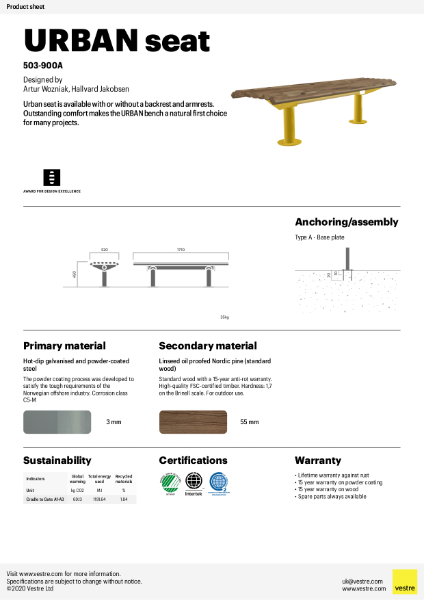 Urban narrow bench, anchoring with base plate - 503-900A