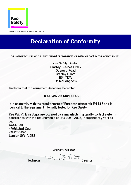 Kee Walk® Mini Step - Certificate of Conformity