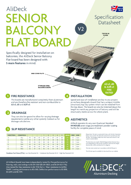 AliDeck Senior Balcony Flat Board Data Sheet
