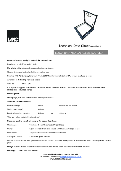 EcoGard Data Sheet Manual Access Rooflight 09.04.2025