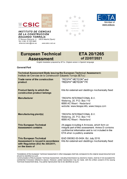 European Technical Assessment (ETA) - Trespa® Meteon® 