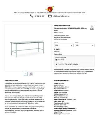 Arbeidsbord MOTION Produkinformasjon