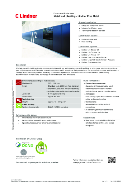 Lindner Free Metal - Data sheet