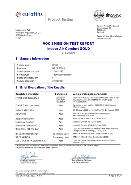 Uproll VOC Certificate
