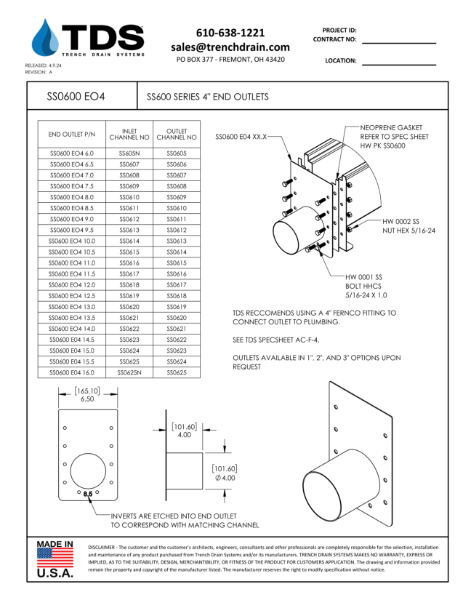 SS600 Series 4" End Outlets