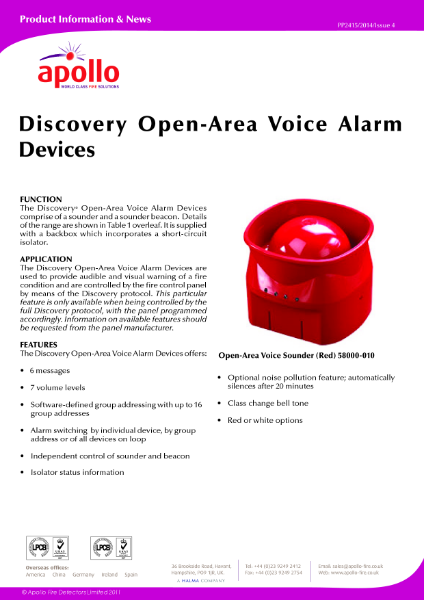 PP2415 Discovery Open-Area Voice Alarm Devices