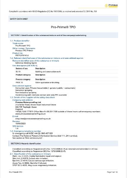 Safety Data Sheet - Pro-Prime® TPO 1 Litre