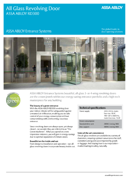 Automatic Revolving Door - Compact All Glass - ASSA ABLOY RD300