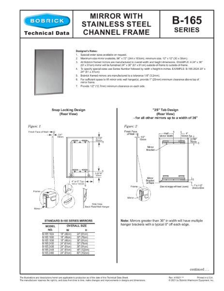 Mirror with Stainless Steel Channel Frame - B165 Series