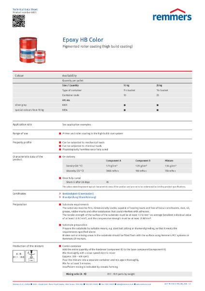 Technical Data Sheet - Epoxy HB Color