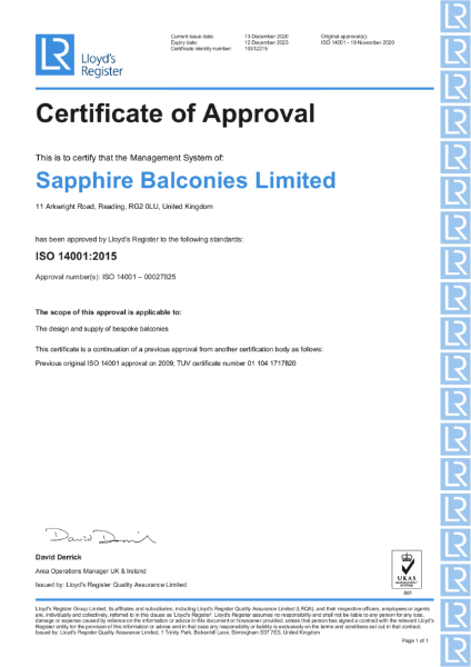 Certificate of Approval 14001