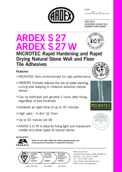 ARDEX S 27 Datasheet