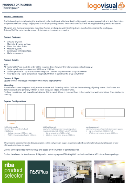 ThinkingWall Whiteboard Data Sheet