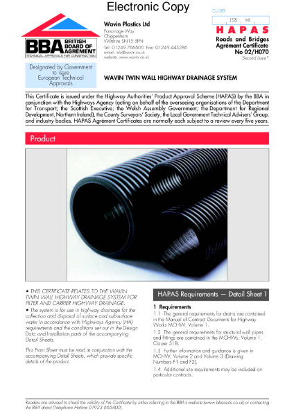 02/H070 Wavin Twinwall highway drainage system