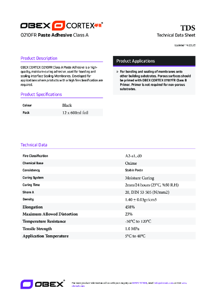 OBEX CORTEX 0210FR Paste Adhesive_TDS