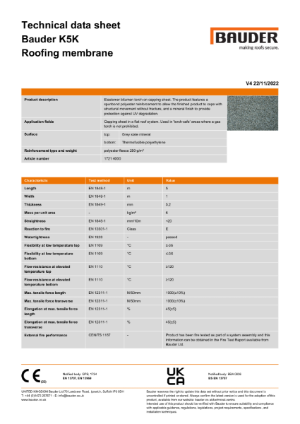 Bauder K5K Roofing membrane (Grey Slate)